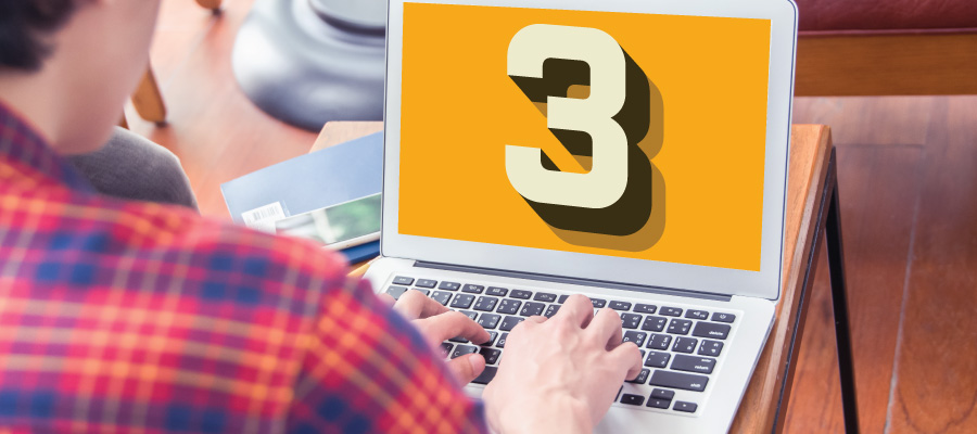 laptop screen displaying the number three