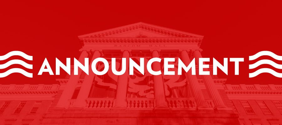 The word "Announcement" written over an image of Bascom Hall