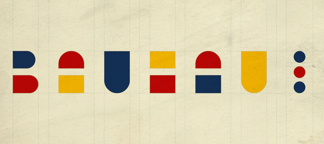 The word "Bauhaus" in the Bauhaus design style and colors - red, blue and yellow