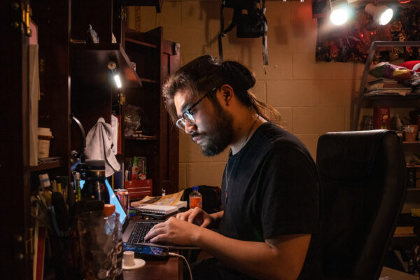 Student studying in their dorm room