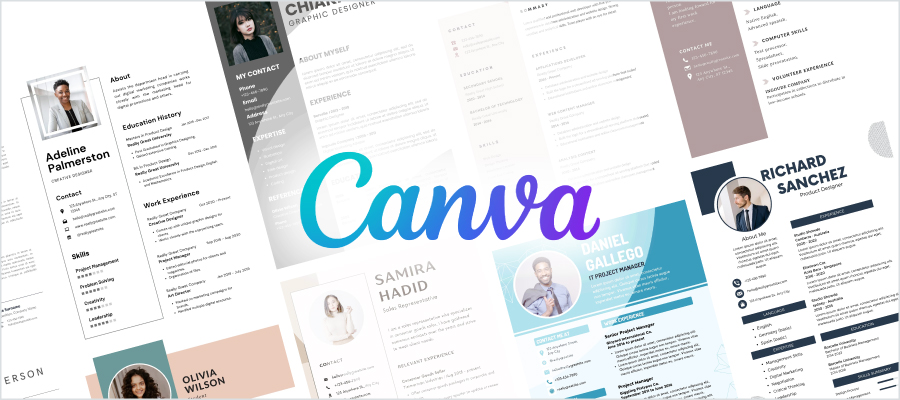 Canva logo with resumes generated in Canva.