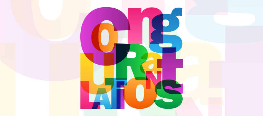 Congratulations written with multi-color, jumbled type