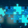 puzzle pieces overlayed on a network
