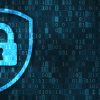 Lock and shield on a background of 1s and 0s