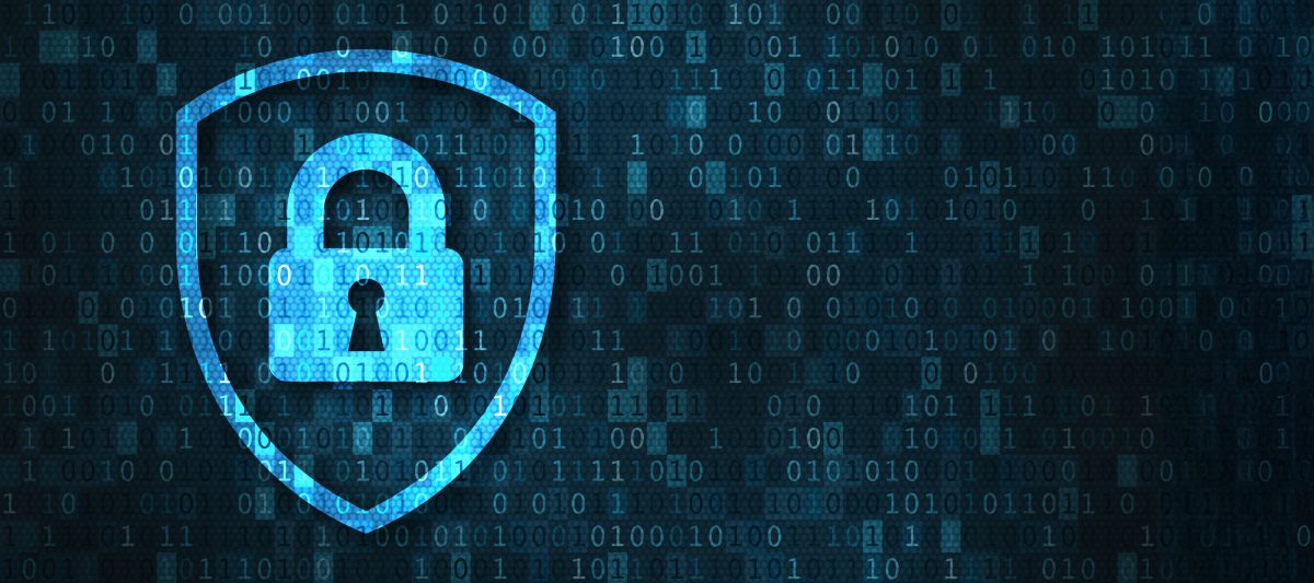 Lock and shield on a background of 1s and 0s