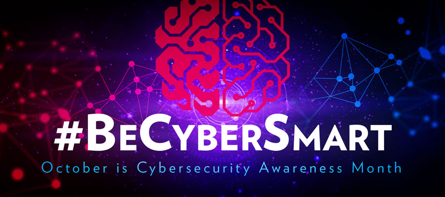 #BeCyberSmart October is Cybersecurity awareness month with digital brain
