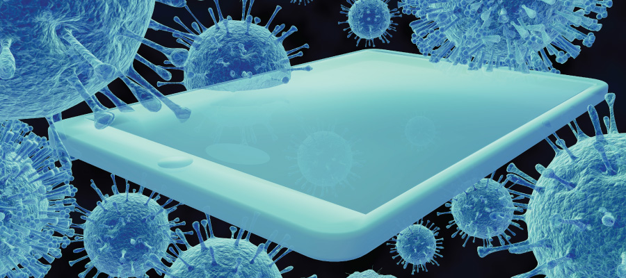 Smartphone surrounded by bacteria