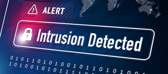 "Alert, intrusion detected" text on warning screen.