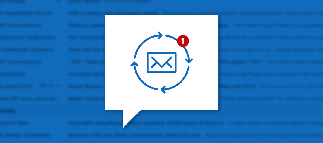 An envelope icon inside a circular arrow loop with a red notification bubble showing one.
