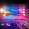 Laptop opening with colorful light streaks and the enterprise AI tool icons.