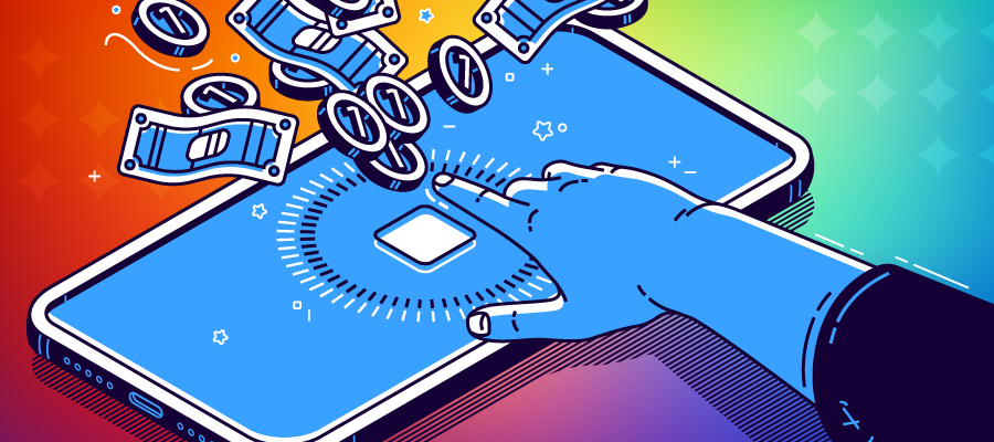 A survey button and money on a smartphone screen.