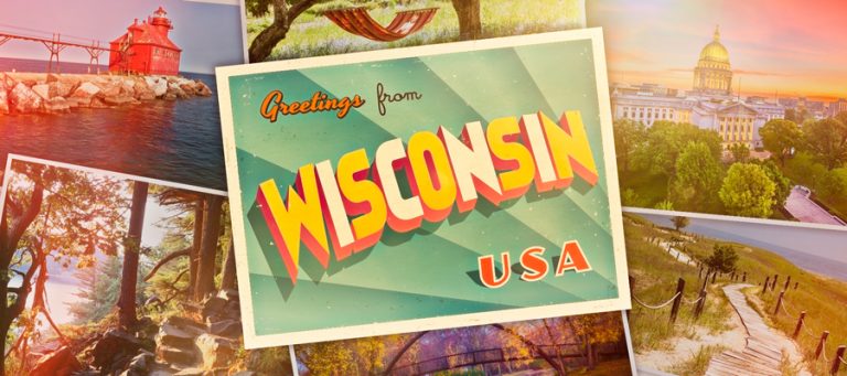 A postcard that reads, "Greetings from Wisconsin".