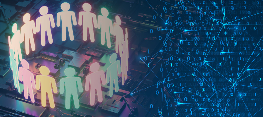 Group of people icons standing in a circle