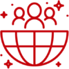 silhouettes of people poised atop a the bottom half of a globe