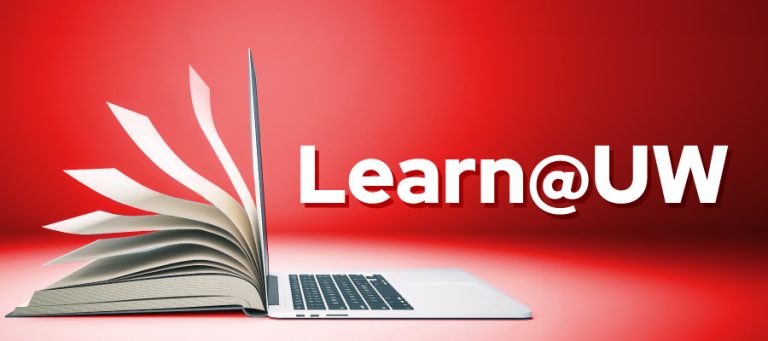 Learn@UW with a book and laptop merged together