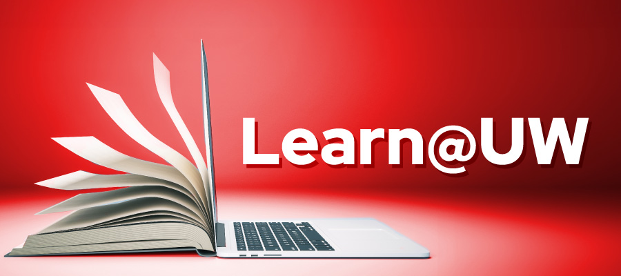Learn@UW with a book and laptop merged together