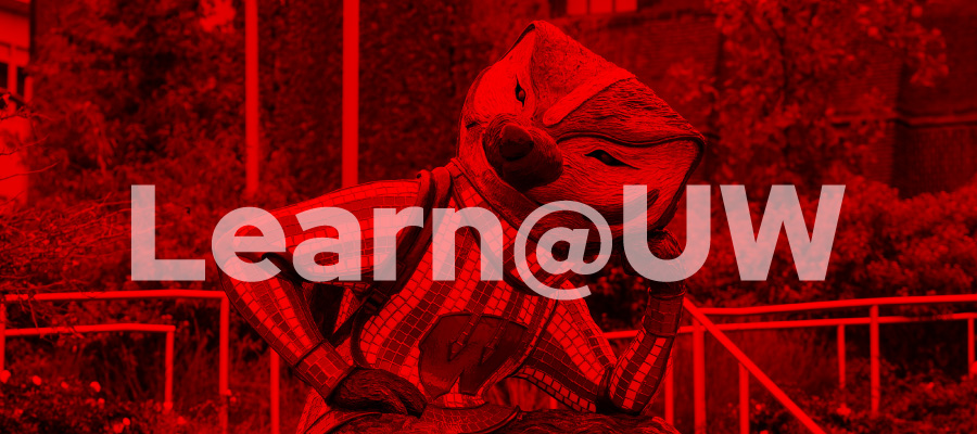 Learn@UW and a sculpture of Bucky Badger