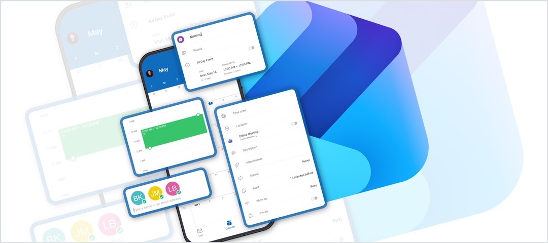 Microsoft Outlook scheduling interface elements layered.