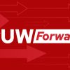MyUW Forward logo with arrows pointing right on a red background