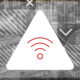 Glitchy background image of campus with wifi icon