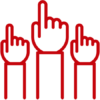 3 hands raised, fingers pointing upward