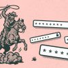 Cowboy with a lasso on horseback chasing after passwords