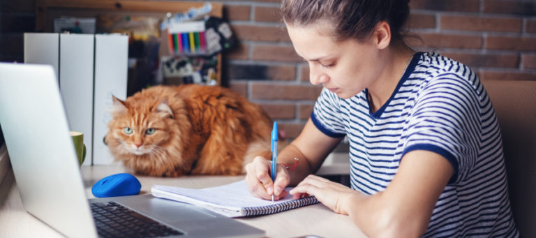 Woman studying at home