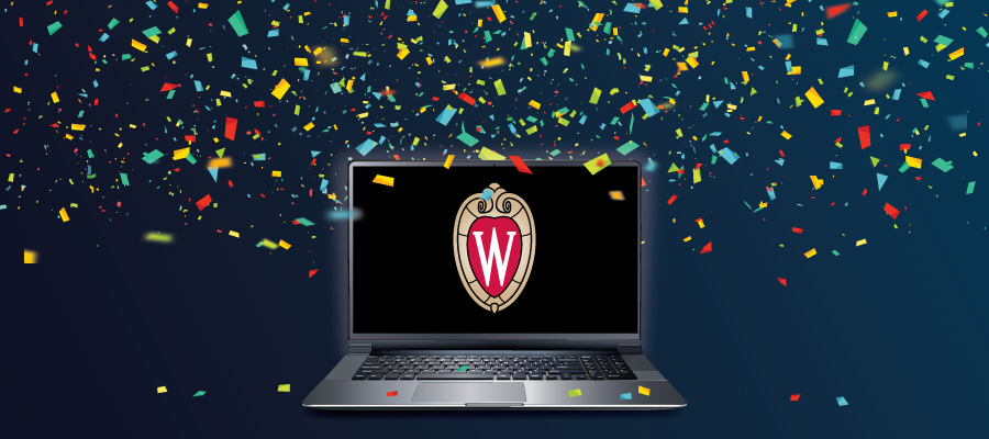 laptop and confetti