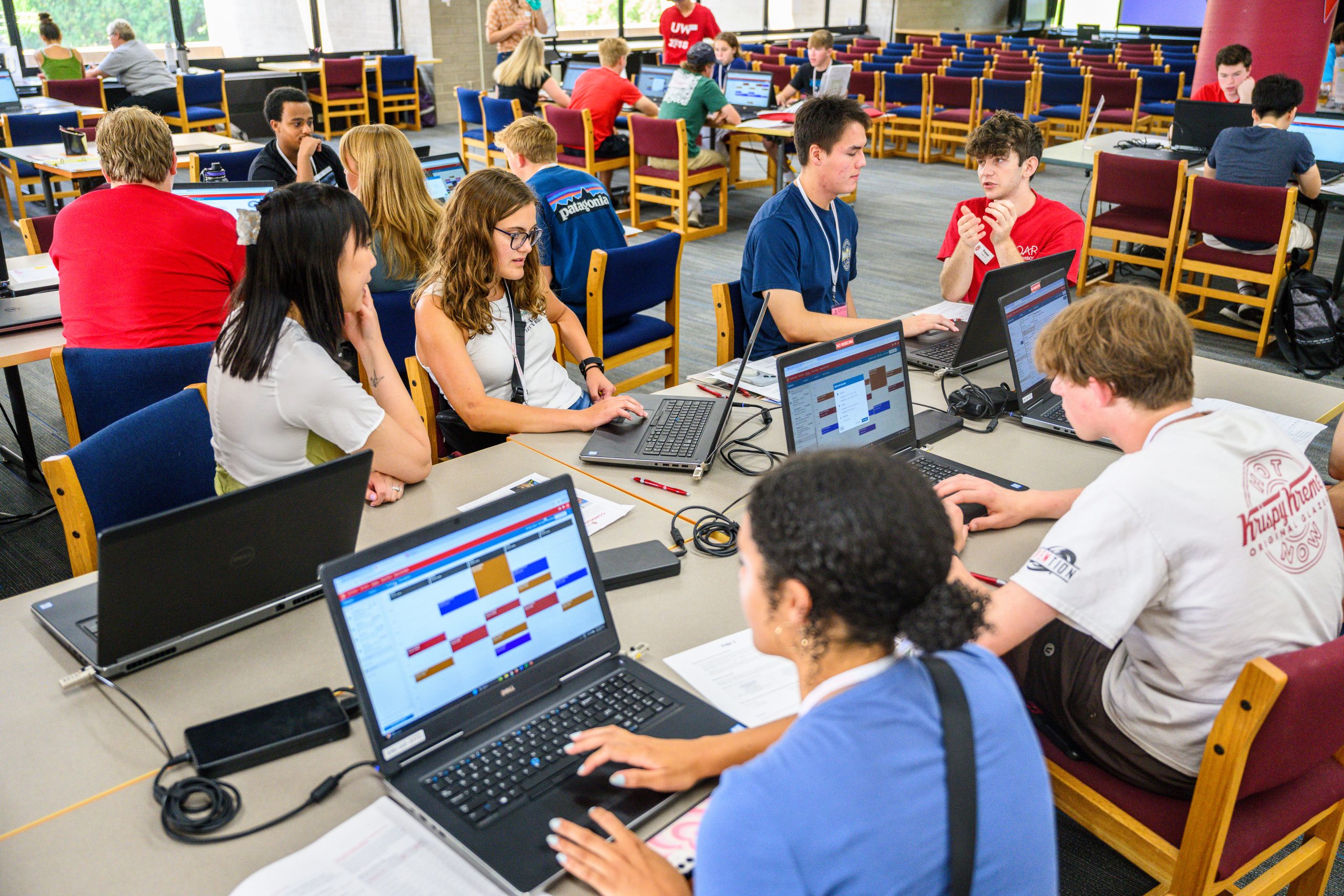 Incoming first-year engineering students register for fall semester with the help of advisors during the advising portion of the Student Orientation, Advising and Registration (SOAR) program at College Library at the University of Wisconsin