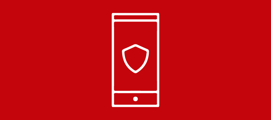 Mobile device icon with shield on the screen