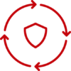 Line art image of arrows going around a shield