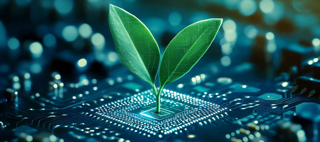 Plant growing out of computer circuit board