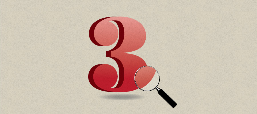 Number three and magnifying glass