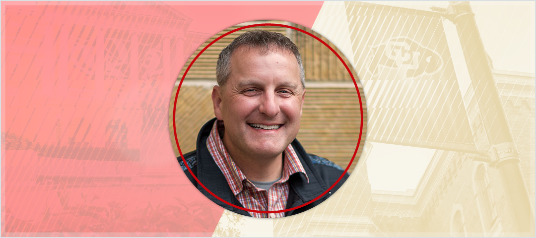 Portrait of Todd Shechter with UW–Madison and University of Colorado Boulder scenes.