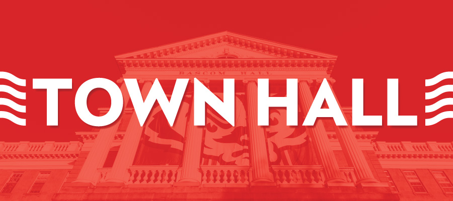 The words "Town Hall" over a background image of Bascom Hall on the UW-Madison campus