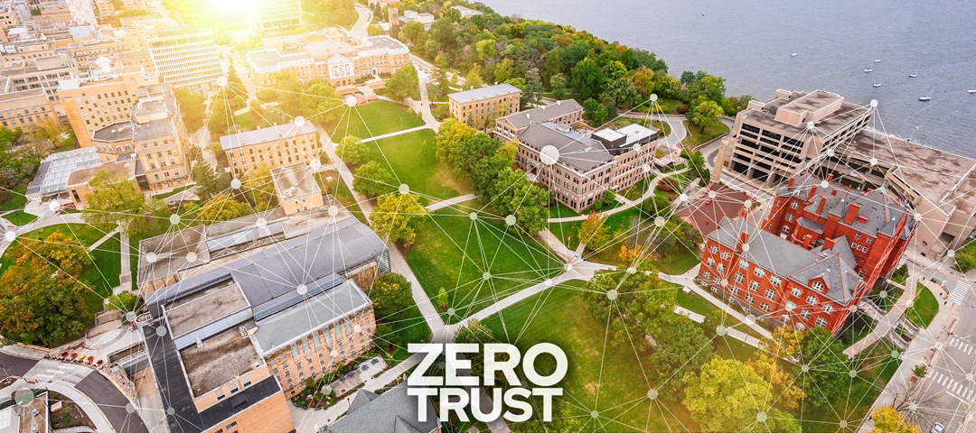 Aerial of UW–Madison with a network of lines and dots.