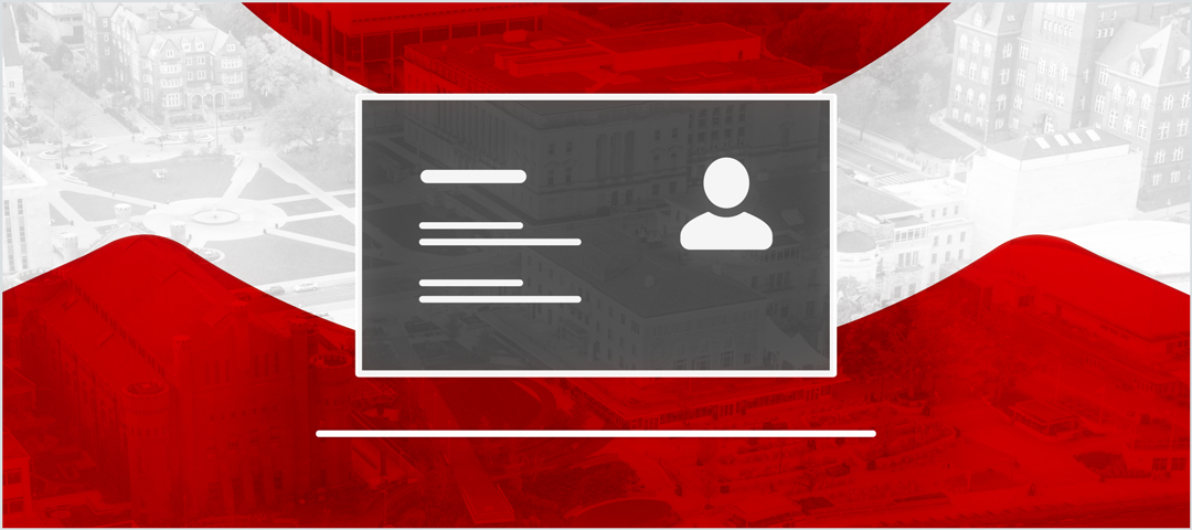 UW Profile on a laptop superimposed over a red & white tinted photo of campus