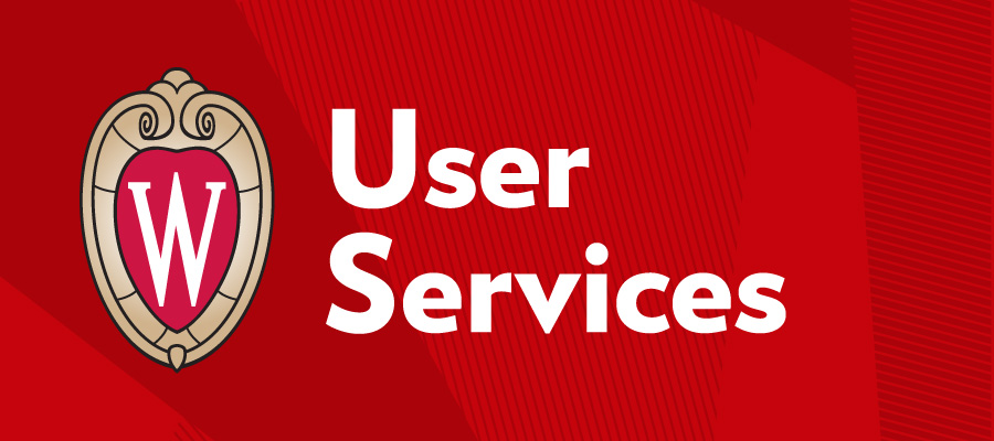 UW crest with the words "User Services" in white, against a red background