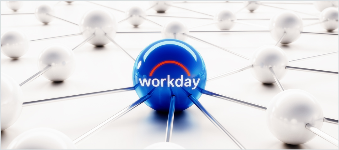 Blue "Workday" sphere connected to multiple white spheres in a network.