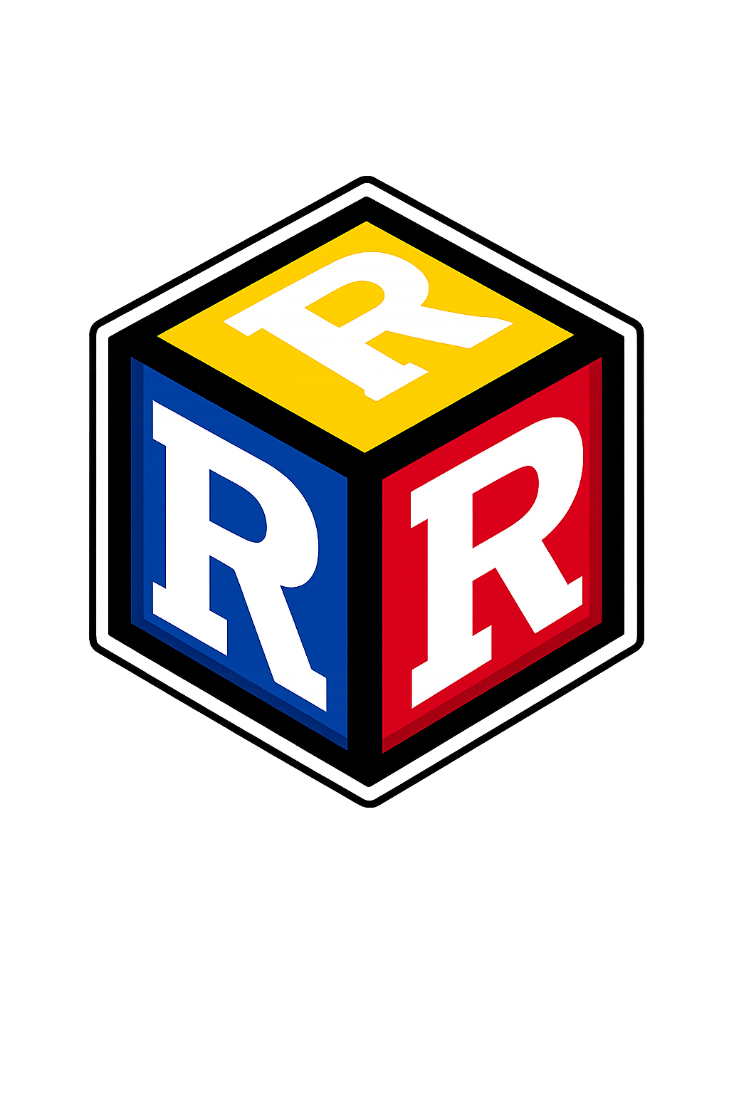 a six-sided dice with an R on each of the visible side