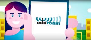 A person holding up a smartphone using eduroam